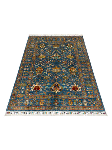 El dokuma Afgan halı petrol mavisi bitkisel desen 128x170 cm