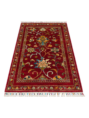 El dokuma Afgan halı kırmızı bitkisel desen 88x128 cm
