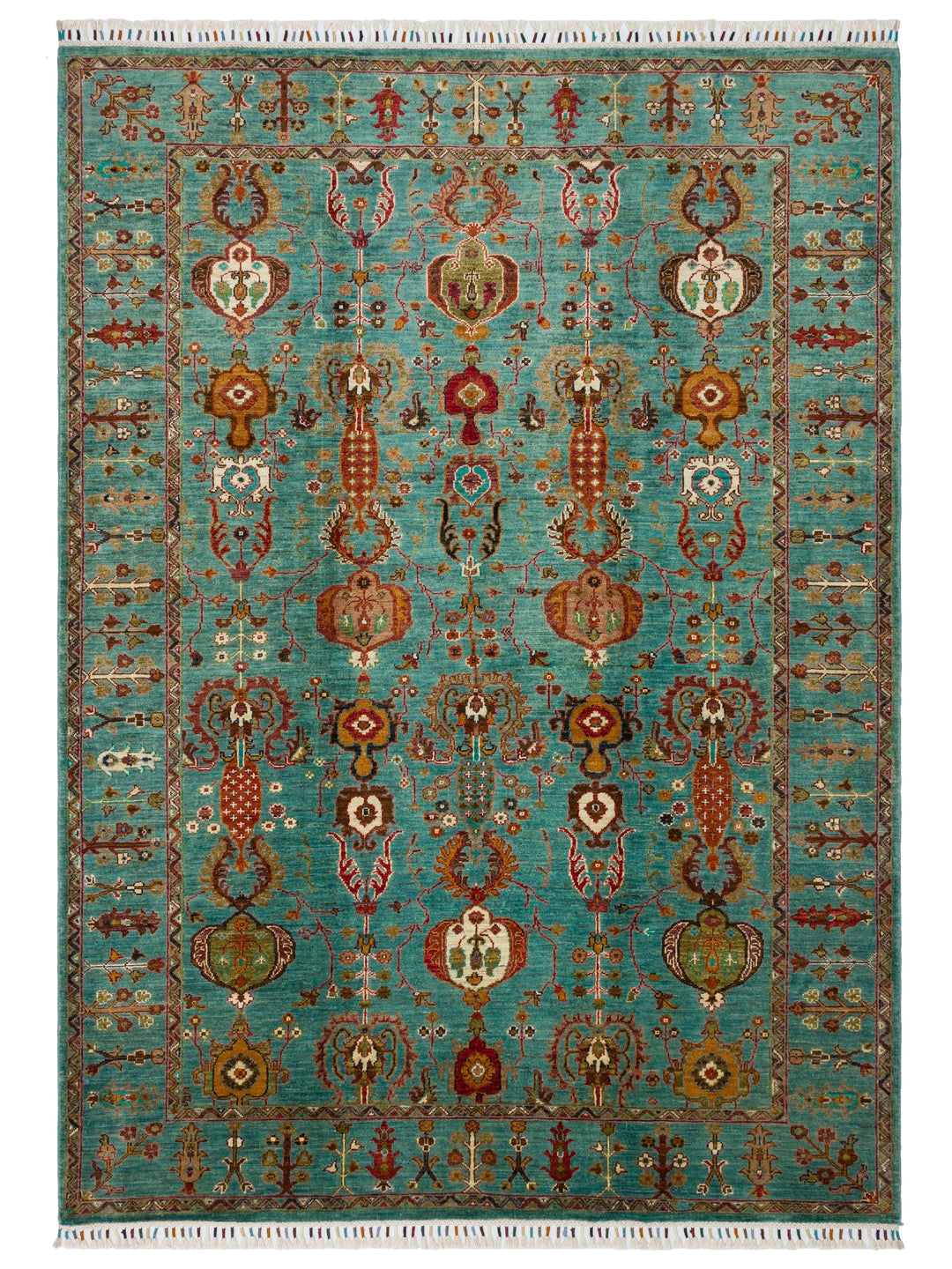 El dokuma Afgan petrol yeşili halı 178x246 cm kuşbakışı