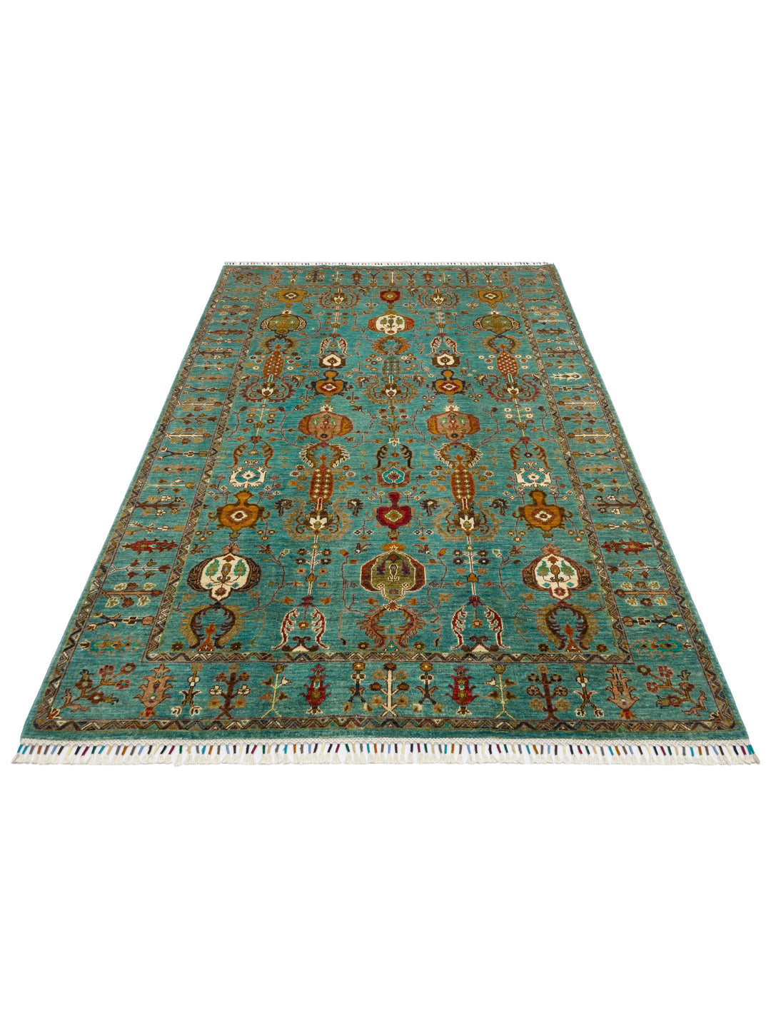 El dokuma Afgan petrol yeşili halı 178x246 cm stüdyo çekimi