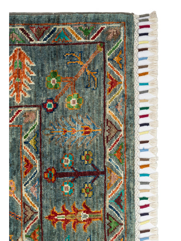El dokuma Afgan halı yeşil bitkisel desen 154 x 208 cm detay