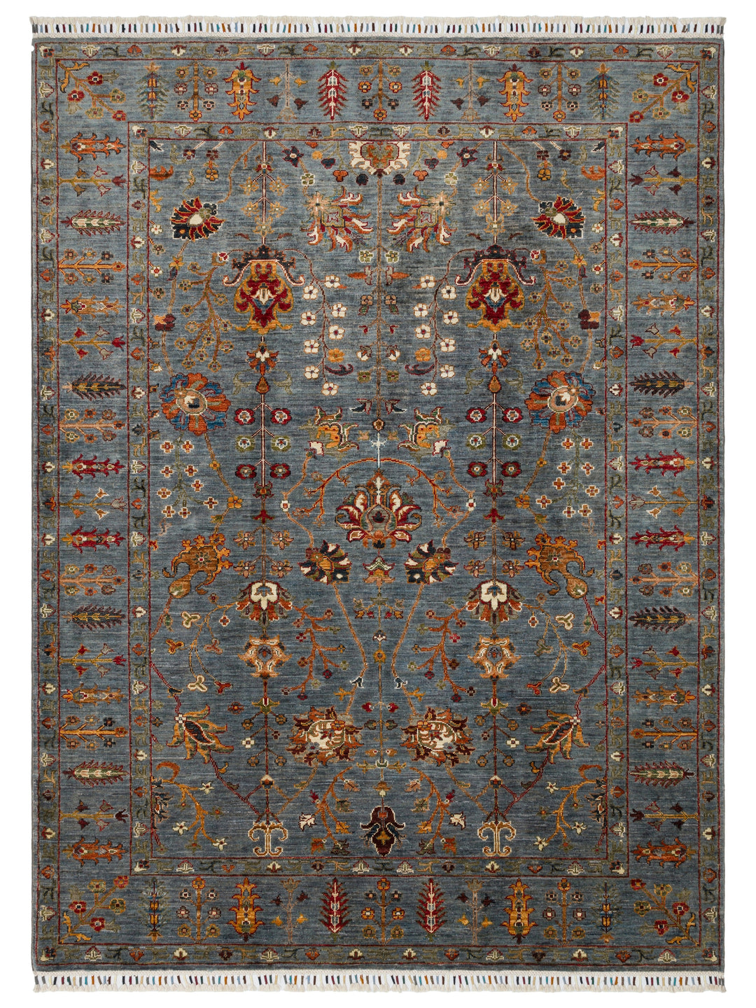 El dokuma Afgan halı mavi gri bitkisel desen 178x237 cm