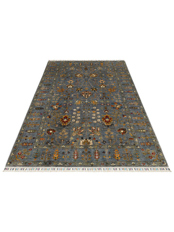 El dokuma Afgan halı mavi gri bitkisel desen 178x237 cm
