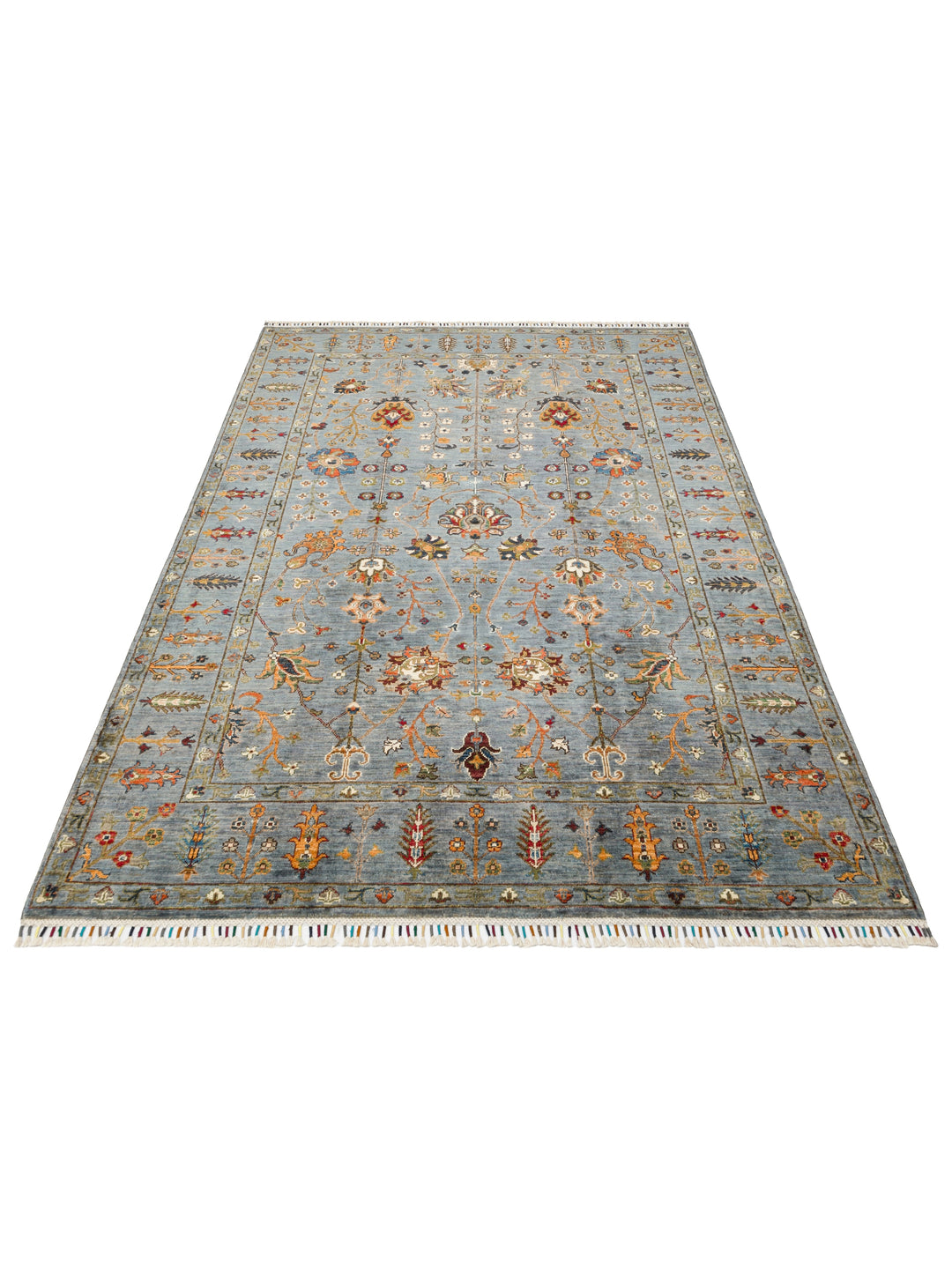 El dokuma Afgan halı mavi gri bitkisel desen 178x237 cm