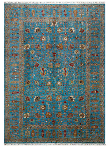 El dokuma Afgan halı petrol mavisi Şah Abbas palmet rozet kuşbakışı 271x379 cm