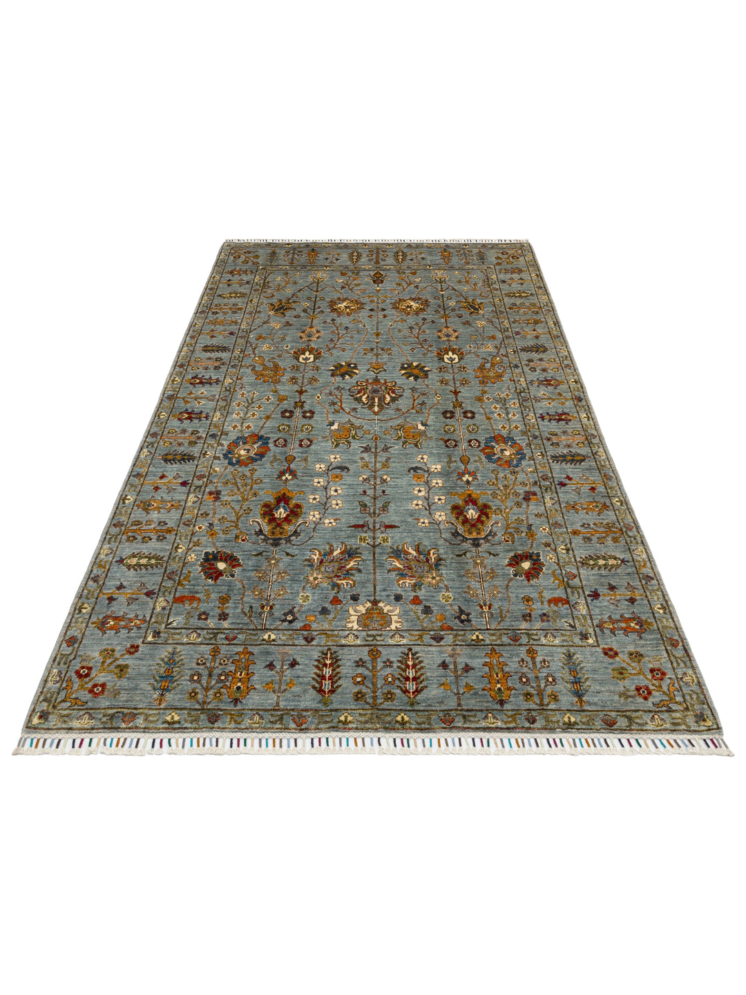 El dokuma Afgan halı petrol mavisi bitkisel desen 174x256 cm