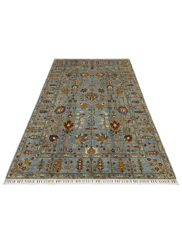 El dokuma Afgan halı petrol mavisi bitkisel desen 174x256 cm