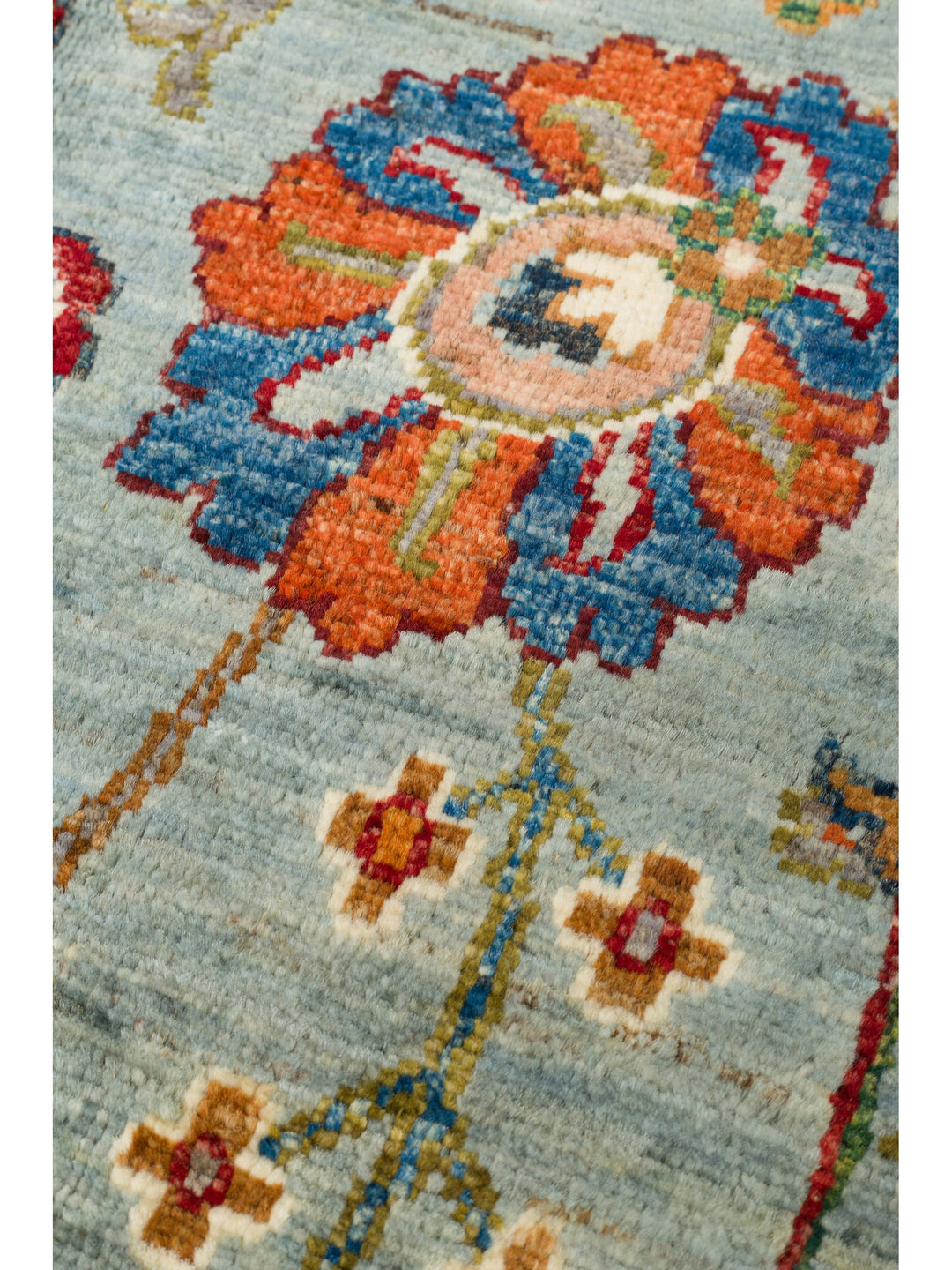 El dokuma Afgan halı petrol mavisi bitkisel desen 174x256 cm