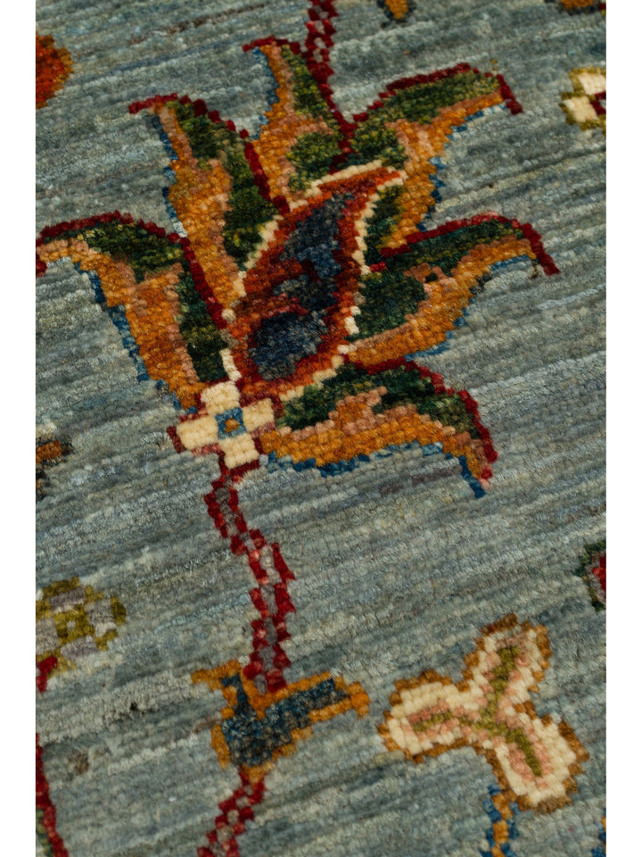 El dokuma Afgan halı petrol mavisi bitkisel desen 174x256 cm