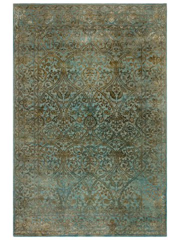 El dokuma Hindistan Jaipur halı Antik Gök Mavisi 183x274 cm kuşbakışı üstten görünüm