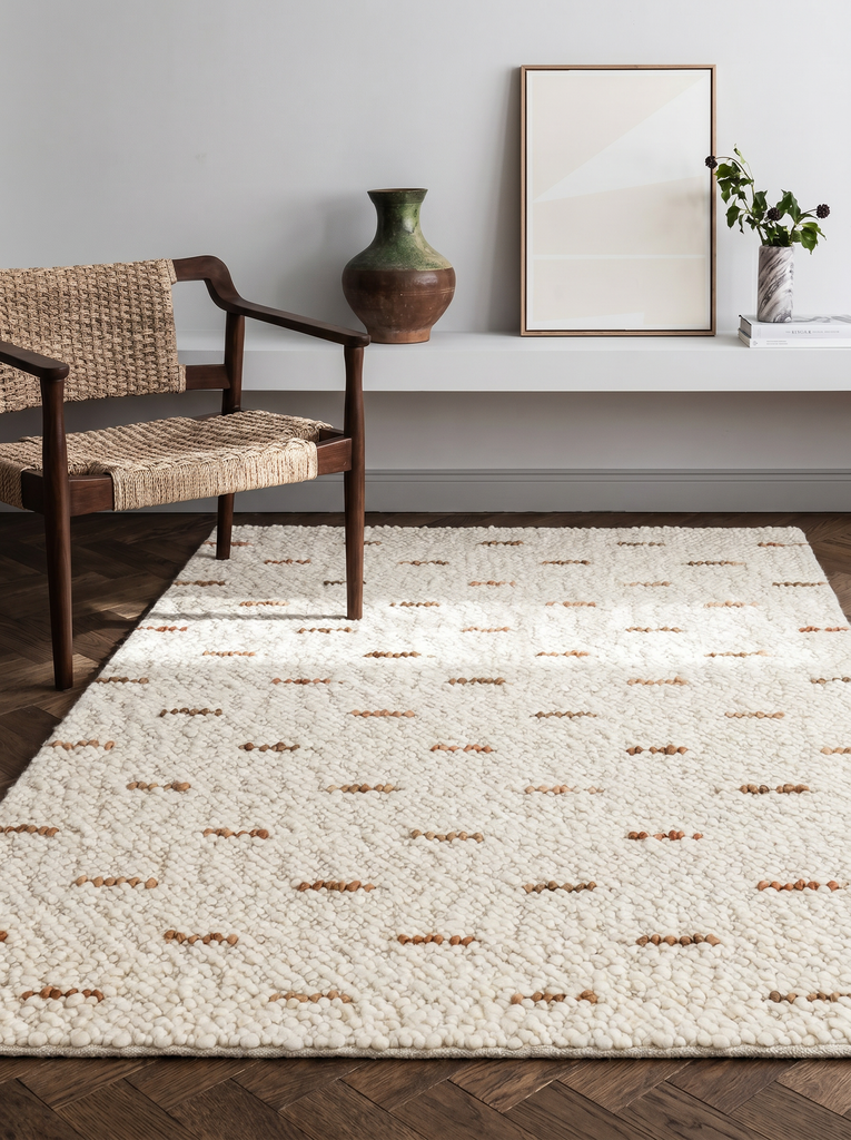 Tapis tricoté fait main pour salon, couloir, entrée à motif kazak 100 % laine naturelle Woolstar JD 06 NAT