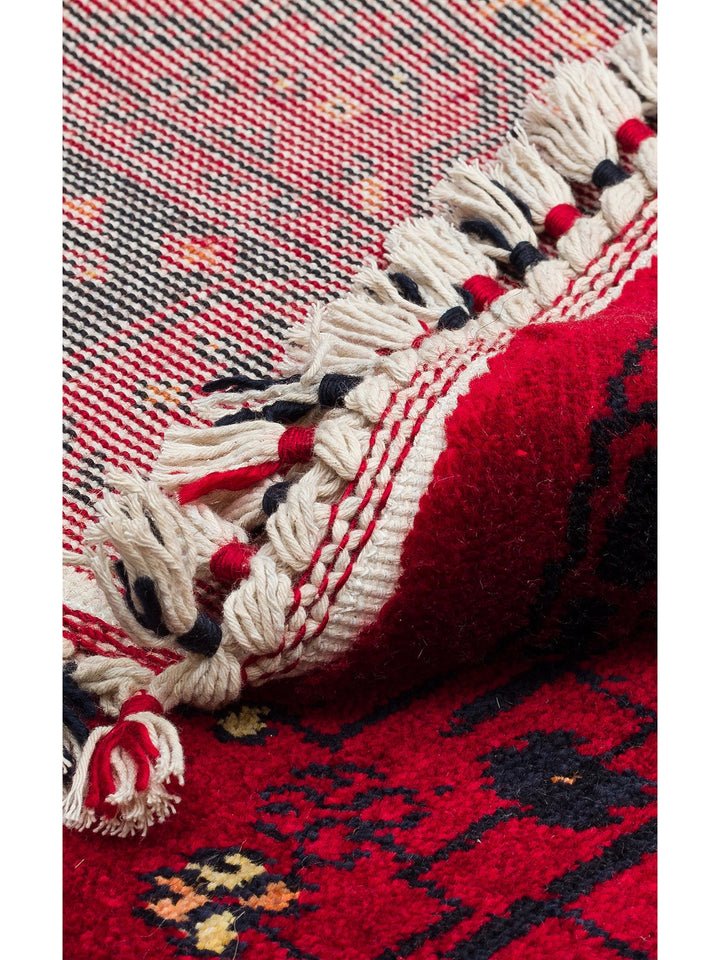 Kabil Afgan Desenli El Emeğiyle Özel Tezgahlarda Üretilen TENCEL™ Uşak Halısı 959 RED Q - Carpetdocia