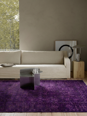 Tappeto Indiano Fatto a Mano in Unico Pezzo Lana e Seta Jaipur Lacuna Moderno Overdyed Salotto Soggiorno Viola Antico