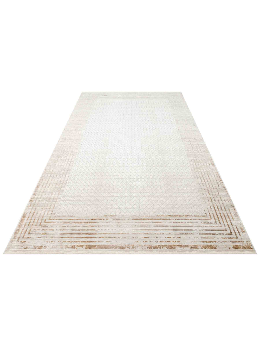 Mumbai Serisi Art Deco Desenli Yüksek Kalite Sık Dokuma Parlak Salon Halısı 01 CREAM GOLD - Carpetdocia