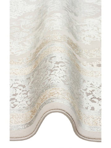 Mumbai Serisi Klasik Desenli Yüksek Kalite Sık Dokuma Parlak Salon Halısı 08 CREAM GREY - Carpetdocia