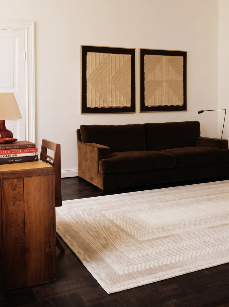 Tapis de salon brillant à tissage serré de haute qualité à motif classique série Mumbai 13 CRÈME BEIGE