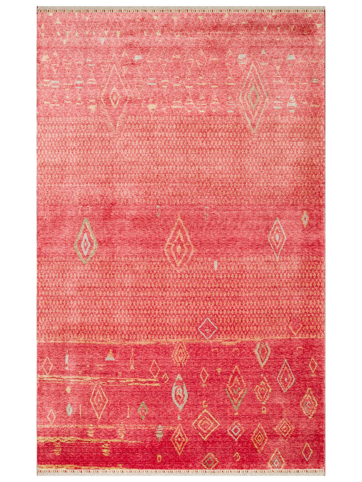 Oushak Carnaval %100 Naturel Kolay Temizlenir El Emeğiyle Üretilen TENCEL™ Modern Uşak Halısı 15 RED - Carpetdocia