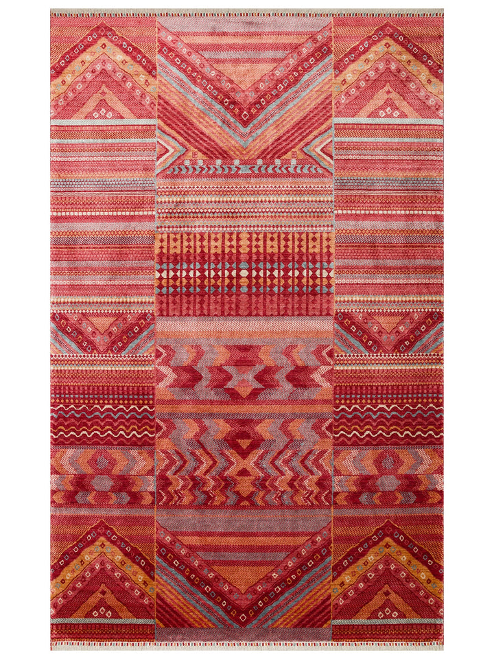 Oushak Carnaval %100 Naturel Kolay Temizlenir El Emeğiyle Üretilen TENCEL™ Modern Uşak Halısı 18 REDM - Carpetdocia
