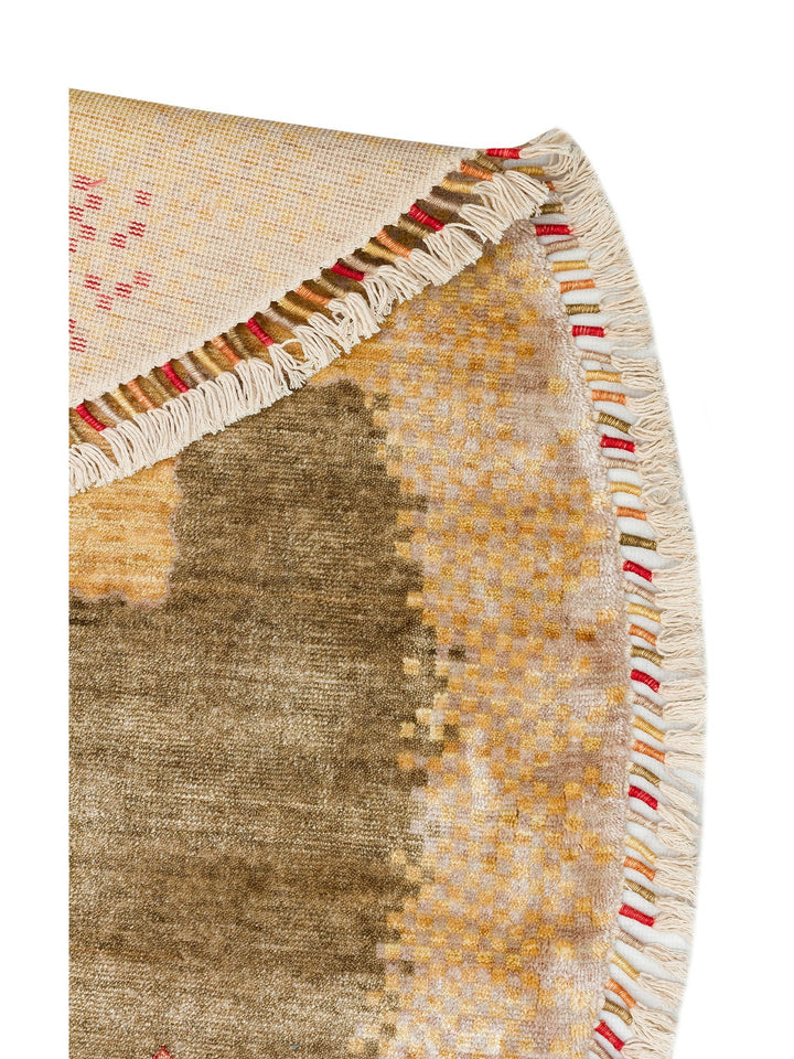 Oushak Carnaval %100 Naturel Kolay Temizlenir El Emeğiyle Üretilen TENCEL™ Yuvarlak Uşak Halısı 07 BEIGEQ - Carpetdocia