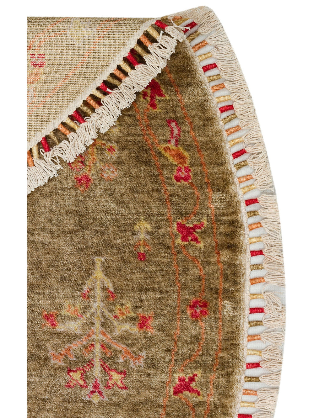 Oushak Carnaval %100 Naturel Kolay Temizlenir El Emeğiyle Üretilen TENCEL™ Yuvarlak Uşak Halısı 08 GREEN Q - Carpetdocia