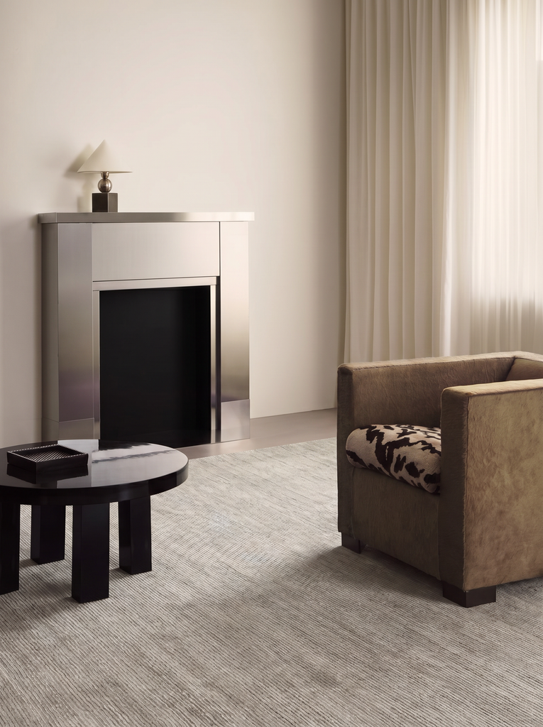 Tapis de salon moderne tissé à la main en viscose, laine et coton 100 % naturel de la série Portofino SILVER  