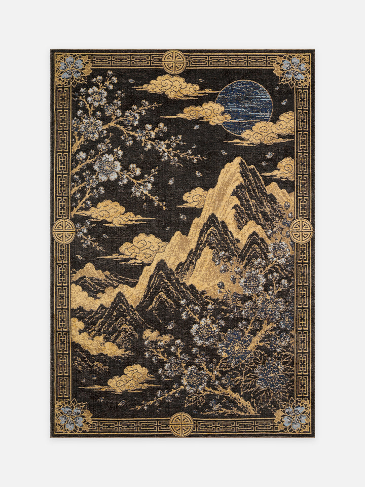Ruggadocia Hokusai Sakura Dağ Desenli Halı kuşbakışı
