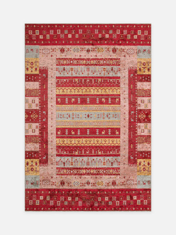 Ruggadocia Kaşkuli Lori Tribal Desenli Halı Pudra kuşbakışı