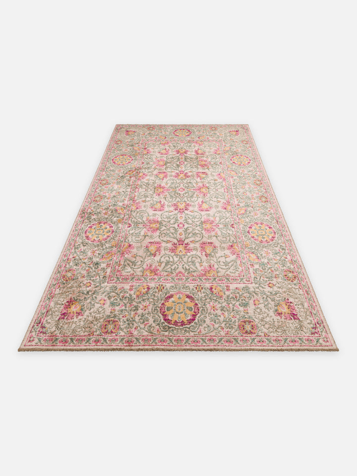 Ruggadocia Mahal Pembe Çiçek Desenli Halı Somon detay