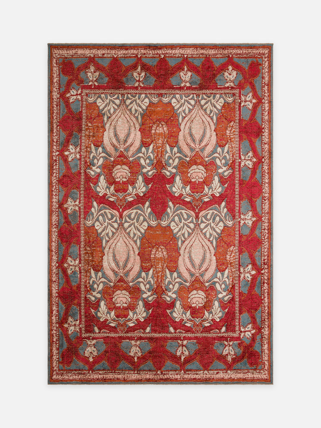 Ruggadocia Voysey Kırmızı Nar Çiçeği Desenli Halı kuşbakışı