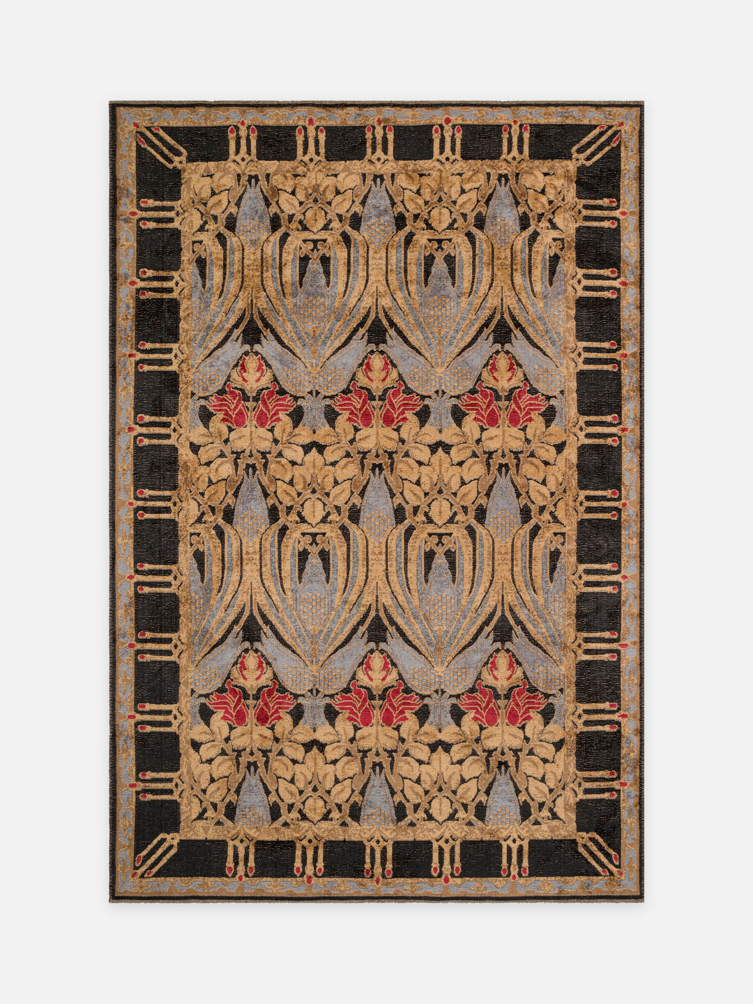Ruggadocia Voysey Lacivert Palmiye Desenli Halı kuşbakışı