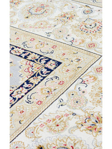 Topkapı Serisi Yüksek Kalite Sık Dokuma Klasik Desenli Özel Işıltılı Salon Halısı 03 GREY CREAM - Carpetdocia